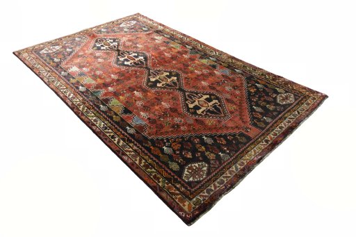 Close-up detail of 2000s Shiraz rug from Iran / Persia showing Wool weave