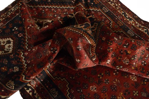 Close-up detail of 2000s Shiraz rug from Iran / Persia showing Wool weave