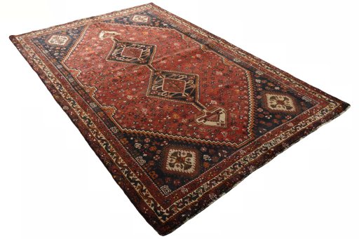 Close-up detail of 2000s Shiraz rug from Iran / Persia showing Wool weave
