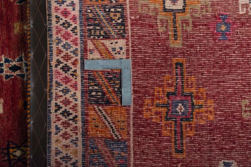 Close-up detail of 2000s Shiraz rug from Iran / Persia showing Wool weave