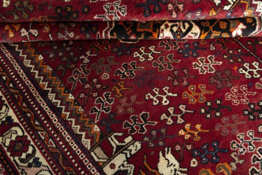 Close-up detail of 2000s Shiraz rug from Iran / Persia showing Wool weave