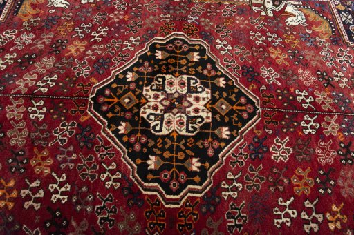 Central medallion detail of 2000s Shiraz rug from Iran / Persia