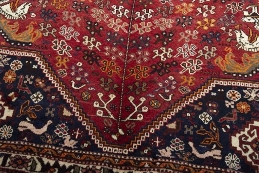 Close-up detail of 2000s Shiraz rug from Iran / Persia showing Wool weave