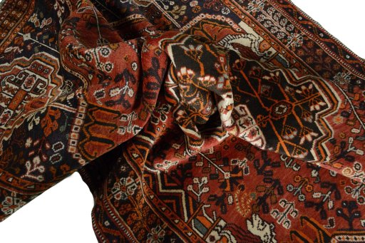 Close-up detail of 2000s Shiraz rug from Iran / Persia showing Wool weave
