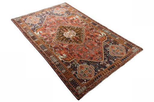 Close-up detail of 2000s Shiraz rug from Iran / Persia showing Wool weave