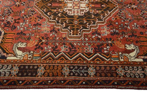 Full view of 2000s Shiraz rug from Iran / Persia, 247 × 155 cm in Red tones