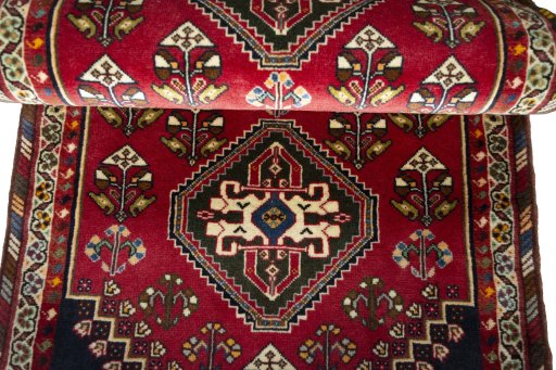 Full view of 2000s Shiraz rug from Iran / Persia, 166 × 80 cm in Red tones