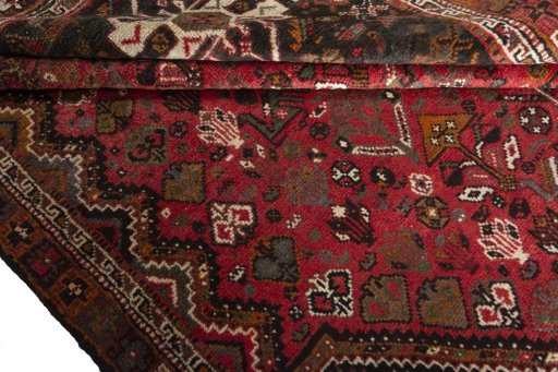 Close-up detail of 2000s Shiraz rug from Iran / Persia showing Wool weave