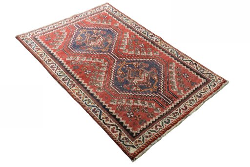 Close-up detail of 2000s Shiraz rug from Iran / Persia showing Wool weave