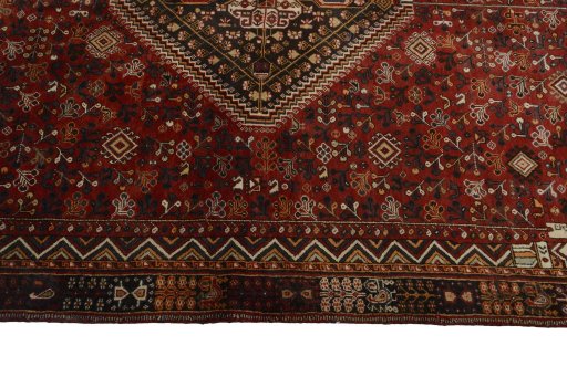 Full view of 2000s Shiraz rug from Iran / Persia, 252 × 148 cm in Red tones