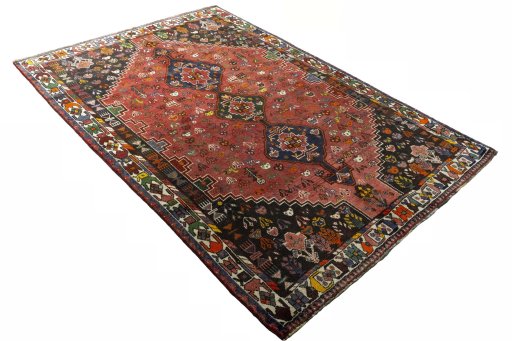 Close-up detail of 1970s Shiraz rug from Iran / Persia showing Wool weave