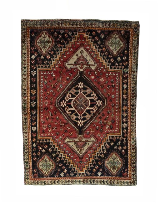 Full view of 1970s Shiraz rug from Iran / Persia, 171 × 120 cm in Red tones