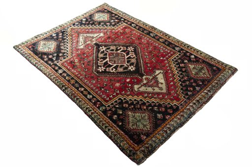 Close-up detail of 1970s Shiraz rug from Iran / Persia showing Wool weave
