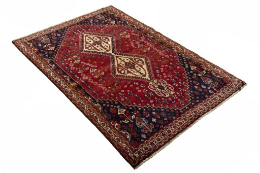 Close-up detail of 2000s Shiraz rug from Iran / Persia showing Wool weave