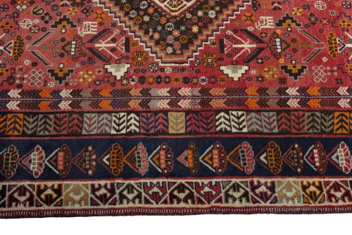 Full view of 2000s Shiraz rug from Iran / Persia, 268 × 167 cm in Red tones