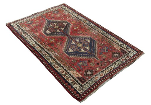 Close-up detail of 2000s Shiraz rug from Iran / Persia showing Wool weave