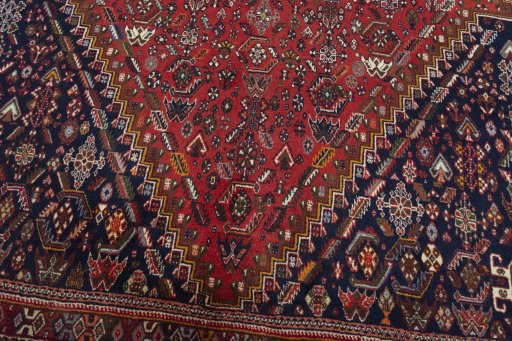Close-up detail of 1970s Shiraz rug from Iran / Persia showing Wool weave