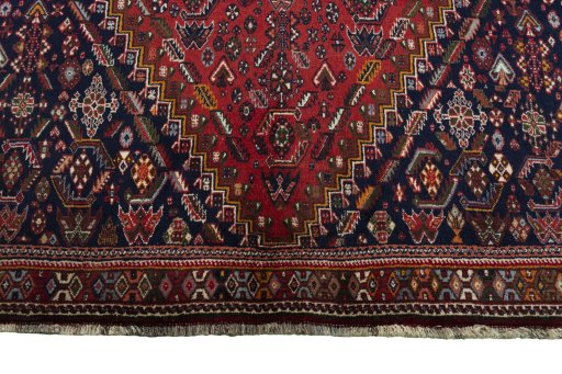 Full view of 1970s Shiraz rug from Iran / Persia, 300 × 205 cm in Red tones