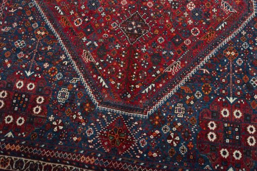 Close-up detail of 1970s Shiraz rug from Iran / Persia showing Wool weave