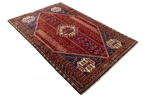 Close-up detail of 2000s Shiraz rug from Iran / Persia showing Wool weave