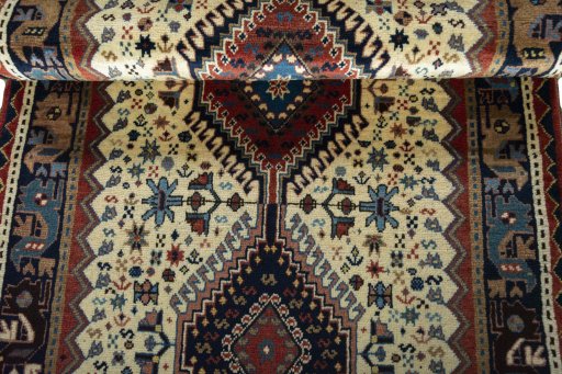 Full view of 2000s Shiraz rug from Iran / Persia, 200 × 84 cm in Beige tones