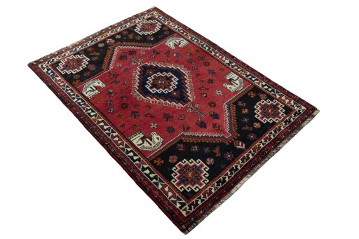 Close-up detail of 2000s Shiraz rug from Iran / Persia showing Wool weave