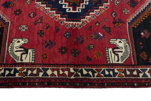 Close-up detail of 2000s Shiraz rug from Iran / Persia showing Wool weave