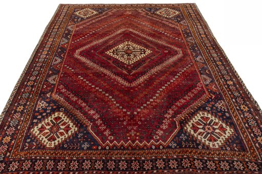 Surface texture of 2000s Shiraz rug with natural Wool and intricate pattern