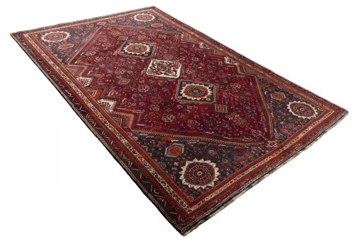 Close-up detail of 2000s Shiraz rug from Iran / Persia showing Wool weave