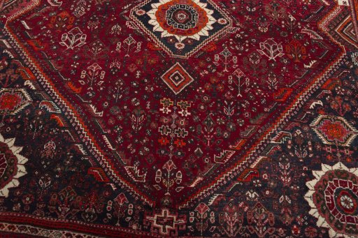 Close-up detail of 2000s Shiraz rug from Iran / Persia showing Wool weave