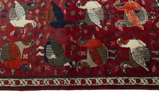 Close-up detail of 2000s Shiraz rug from Iran / Persia showing Wool weave