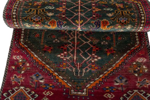 Full view of 2000s Shiraz rug from Iran / Persia, 137 × 80 cm in Green tones