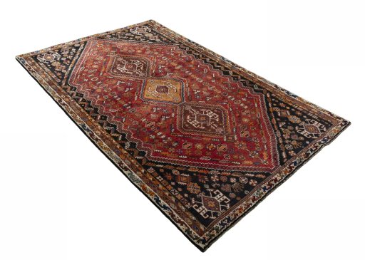 Close-up detail of 2000s Shiraz rug from Iran / Persia showing Wool weave