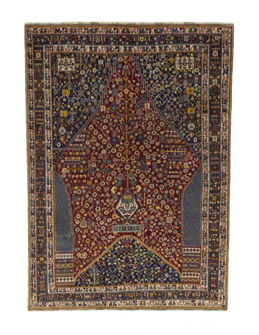Full view of 2000s Shiraz rug from Iran / Persia, 293 × 210 cm in Red tones
