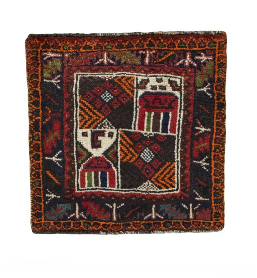 Full view of 2000s Shiraz rug from Iran / Persia, 64 × 65 cm in Multi Color tones