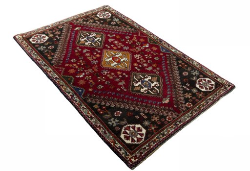 Close-up detail of 2000s Shiraz rug from Iran / Persia showing Wool weave