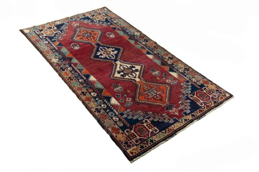 Close-up detail of 2000s Shiraz rug from Iran / Persia showing Wool weave