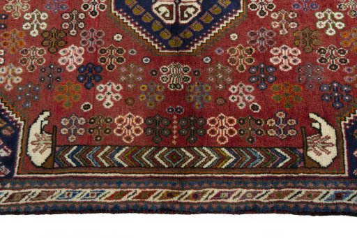 Full view of 2000s Shiraz rug from Iran / Persia, 158 × 104 cm in Red tones