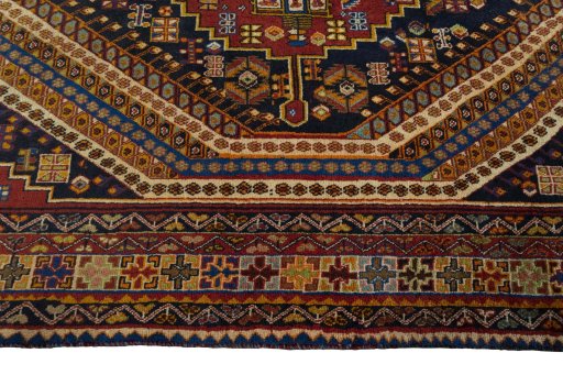 Full view of 2000s Shiraz rug from Iran / Persia, 275 × 174 cm in Multi Color tones