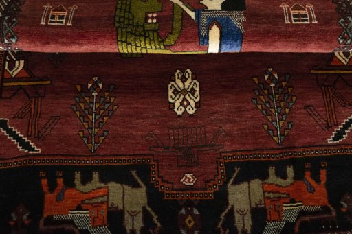 Full view of 2000s Shiraz rug from Iran / Persia, 182 × 130 cm in Red tones