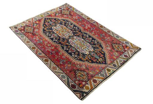Close-up detail of 2000s Shiraz rug from Iran / Persia showing Wool weave