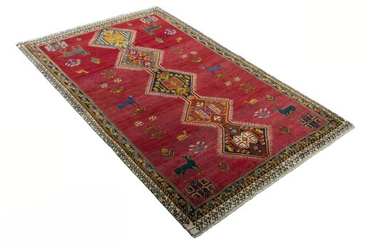 Close-up detail of 2000s Shiraz rug from Iran / Persia showing Wool weave