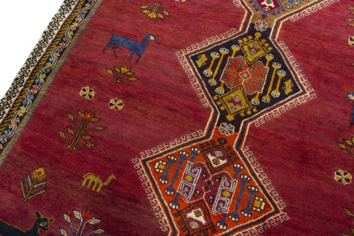 Backside of handmade 2000s Shiraz rug showing knot structure and weave density