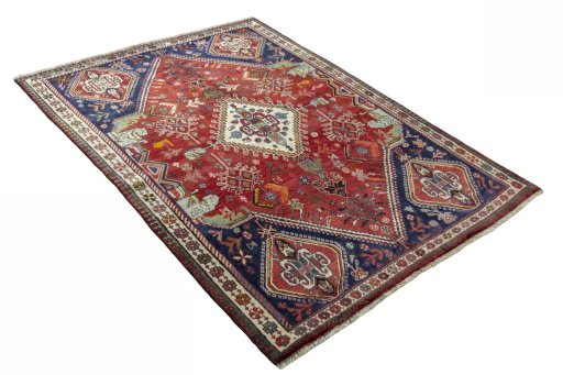 Close-up detail of 2000s Shiraz rug from Iran / Persia showing Wool weave