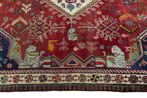 Full view of 2000s Shiraz rug from Iran / Persia, 217 × 155 cm in Red tones
