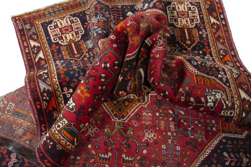 Close-up detail of 2000s Shiraz rug from Iran / Persia showing Wool weave