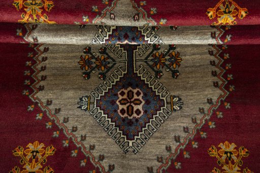 Full view of 2000s Shiraz rug from Iran / Persia, 258 × 162 cm in Gray tones