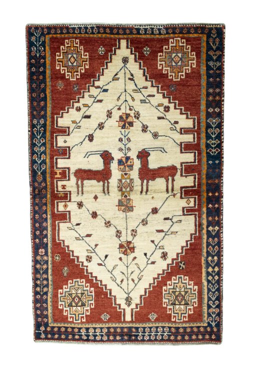 Full view of 2000s Shiraz rug from Iran / Persia, 203 × 124 cm in Beige tones