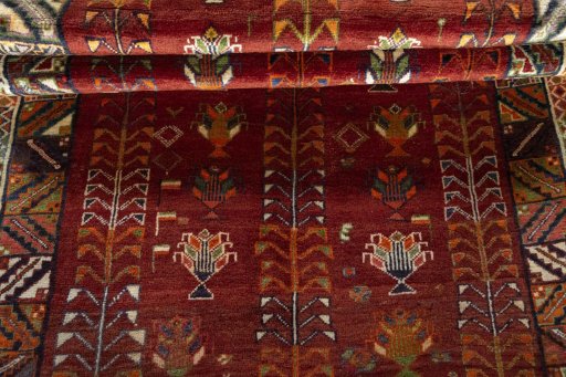 Full view of 2000s Shiraz rug from Iran / Persia, 204 × 129 cm in Red tones