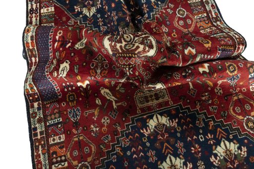 Close-up detail of 2000s Shiraz rug from Iran / Persia showing Wool weave